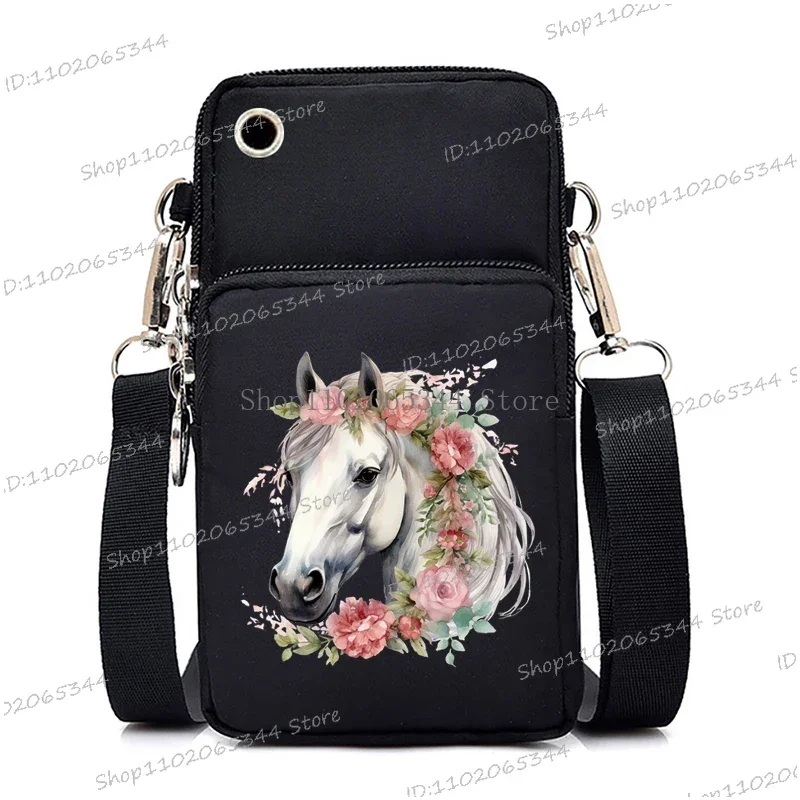 Sacos crossbody pequenos com zíper para mulheres, estampa de cavalo aquarela, Bolsas de ombro engraçadas, Mini bolsa para celular, 2022