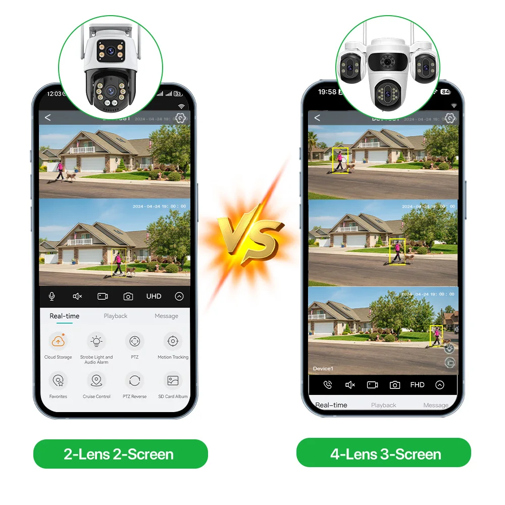 WONSDAR WIFI Camera Three Screens PTZ Camera Human Detection Security CCTV Surveillance HD External Dual Lens Camera iCsee APP