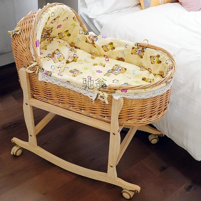 Tengbian Baby Cradle Sleep Basket Portable Handheld Basket Car Comfortable Sleep Basket Cradle Weaving