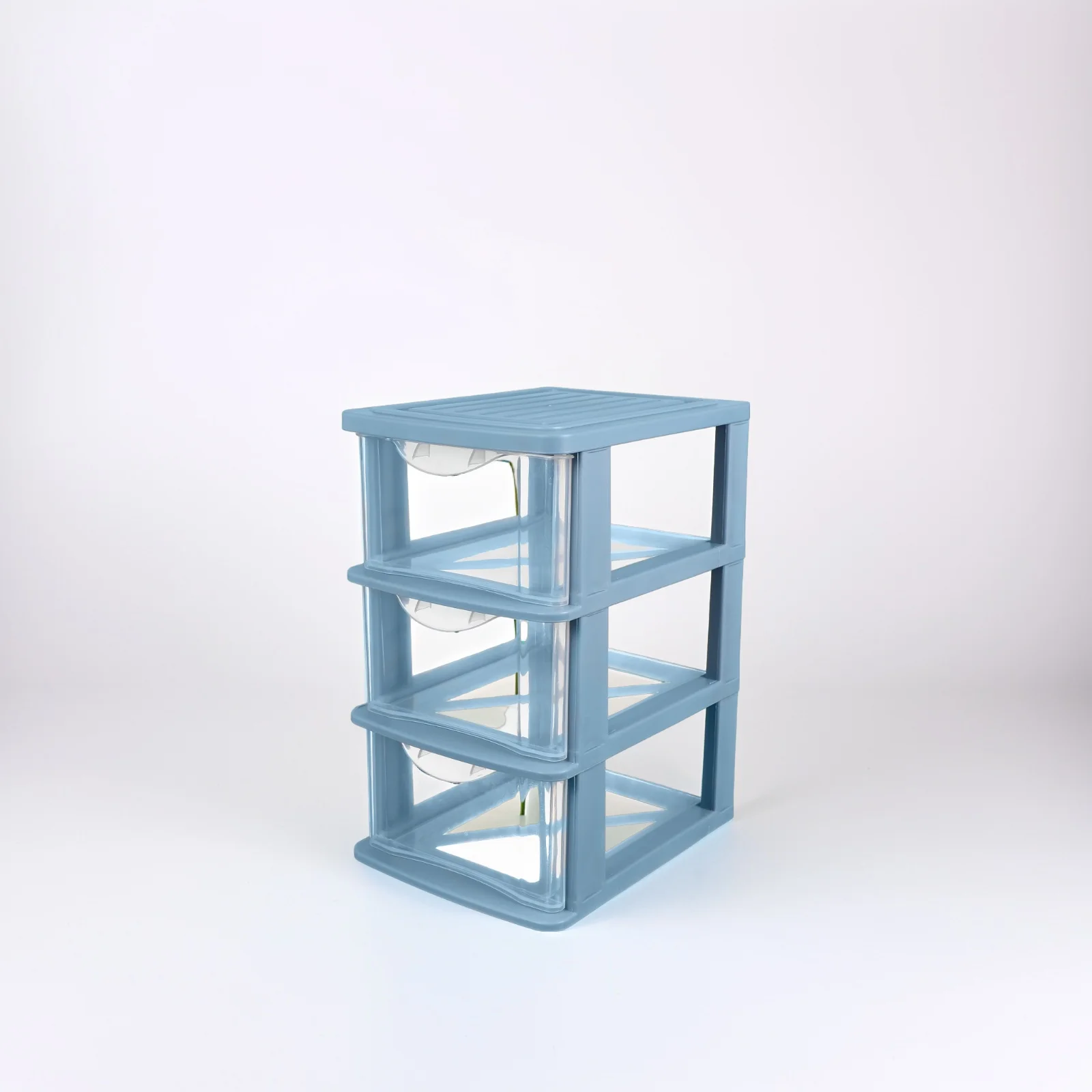 

Plastic Desktop Storage Drawers 3 Layers Blue Tall Clear Dustproof Makeup Stationery Organizer Box For Office Home Study