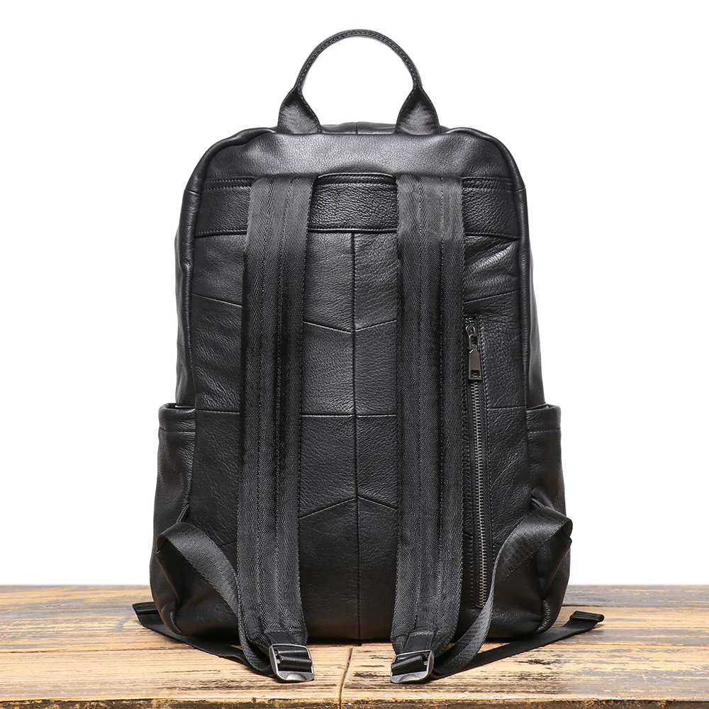 High Quality Luxury Black Leather Backpack For Men Women Large Capacity 15.6 Laptop Bagpack Student Schoolbag Travel Rucksack