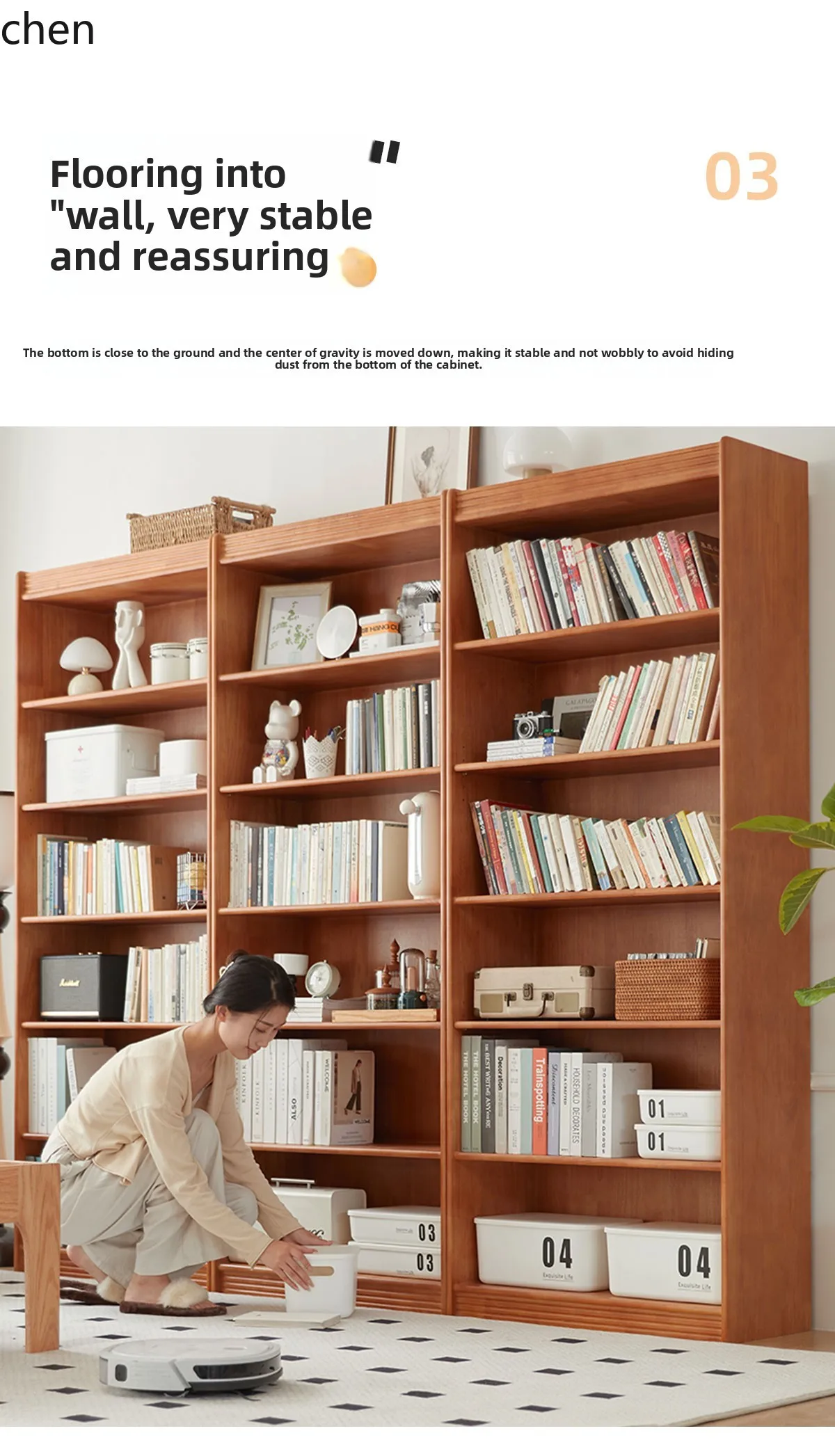 

QZT Solid Wood Bookshelf Open Combination Bookcase Full Wall Display Shelf Floor Storage Cabinet
