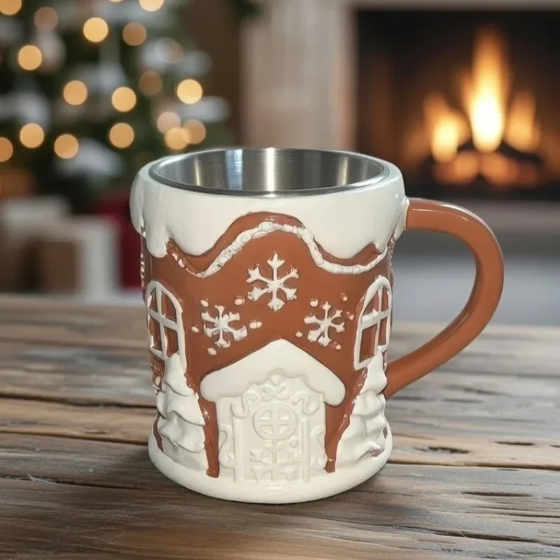 Creative Gingerbread House Shaped Mug, Christmas Ceramic Coffee Cup, Holiday Drinkware & Table Decor Gift