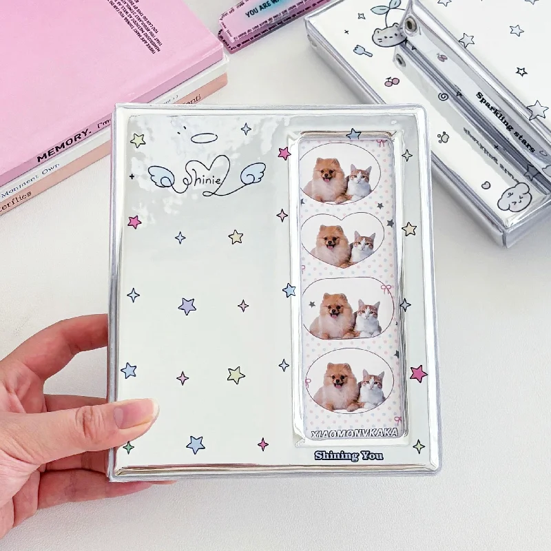 Cartoon Silver 4 Grid Idol Card Photo Booth Album For 40 Pcs 2x6 Inch Photo Strips Bookmark 20 Pcs 4x6 4R Photo Holder