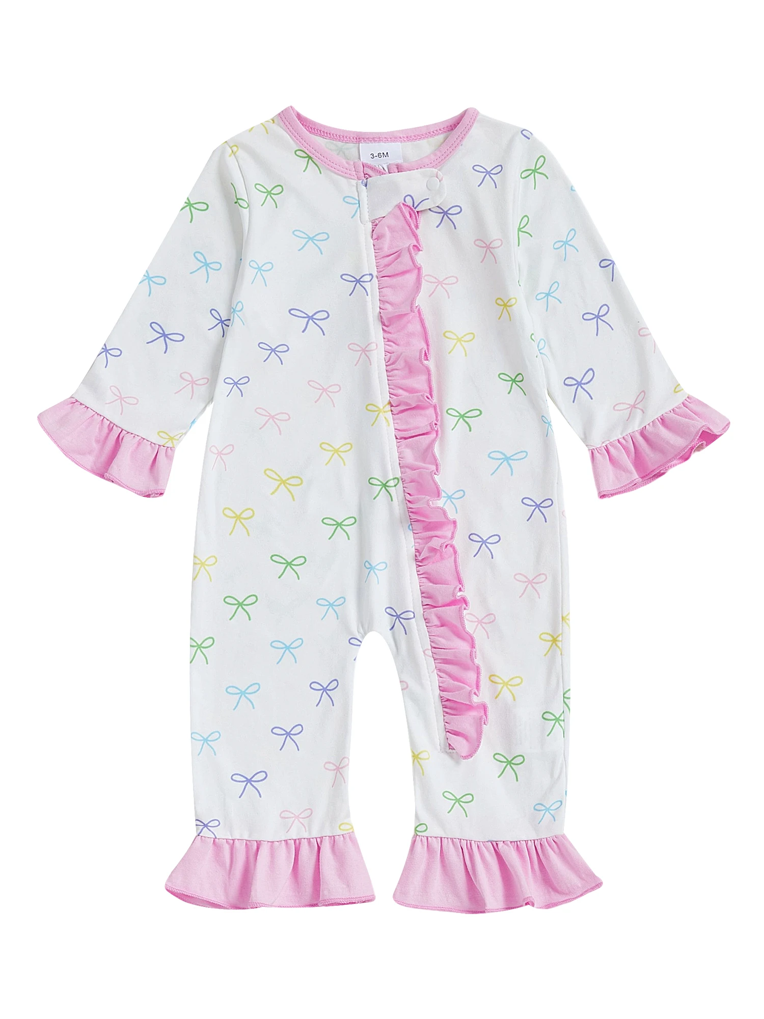 

Осенний комбинезон для маленьких девочек с милым бантом и длинными рукавами, круглым вырезом, рюшами на молнии, комбинезон для комфорта полной длины и