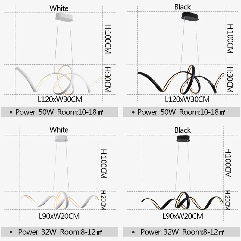 Modern Aluminum Tie Shape LED Ceiling Chandeliers for Dining Table Kitchen Island Living Room Indoor Lighting Decor Hanging Lamp