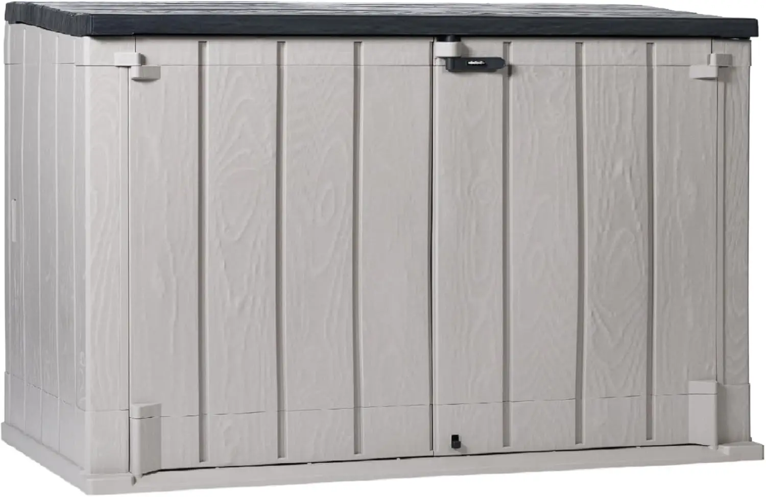 

Stora Way All Weather Outdoor XL Horizontal Storage Shed Cabinet for Trash Can, Garden Tools, and Yard Equipment, Taupe Gray and