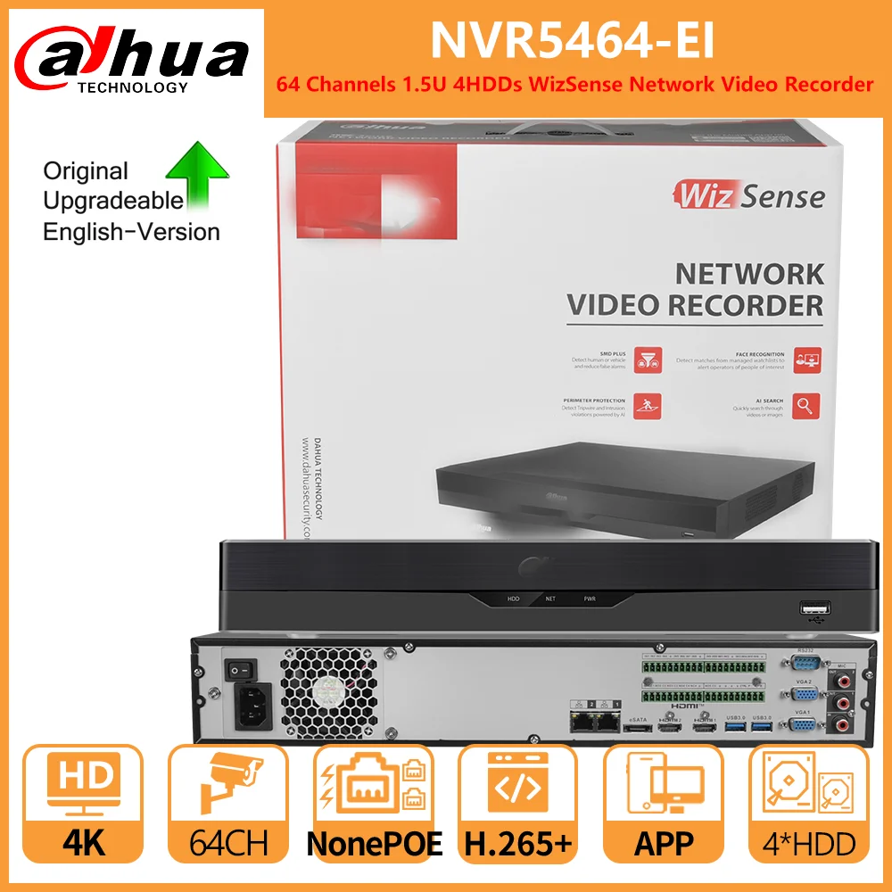 

Dahua NVR 64CH 1.5U 4HDDs WizSense Network Video Recorder NVR5464-EI Human Vehicle Face Detection Recognition Third-party Camera