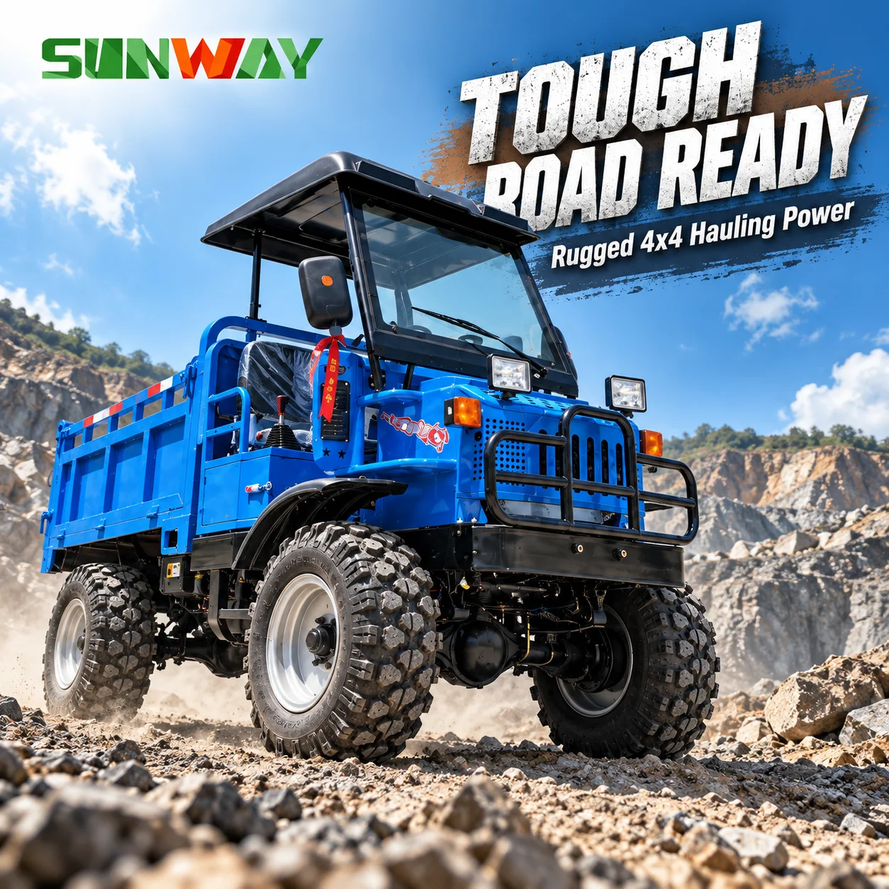 Heavy‑duty Reinforced Chassis Agricultural Dump UTV 2200*1400*600mm Cargo Box 3Ton Payload Off‑road Farm Dumper Vehicle