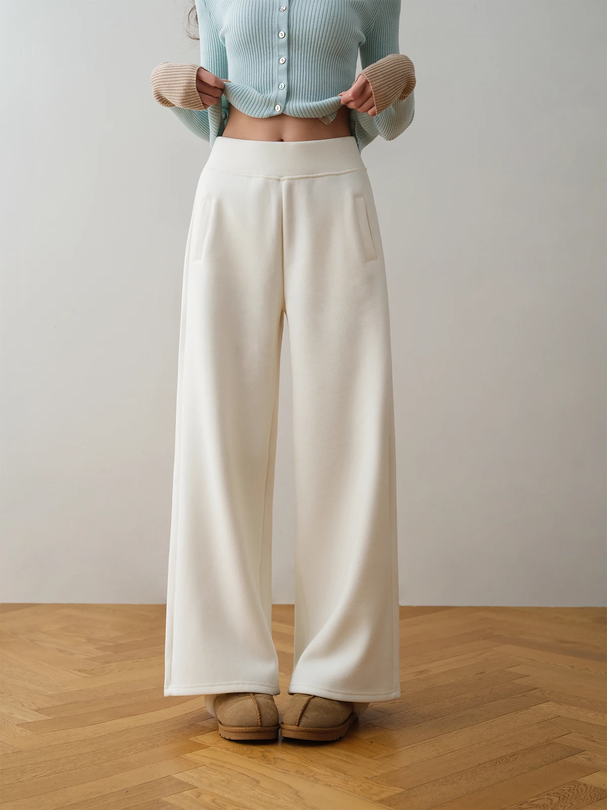 

Женские зимние брюки с широкими штанинами и эластичным поясом, модные, стройнящие, струящиеся, длинные, повседневные, из полиэфирного волокна