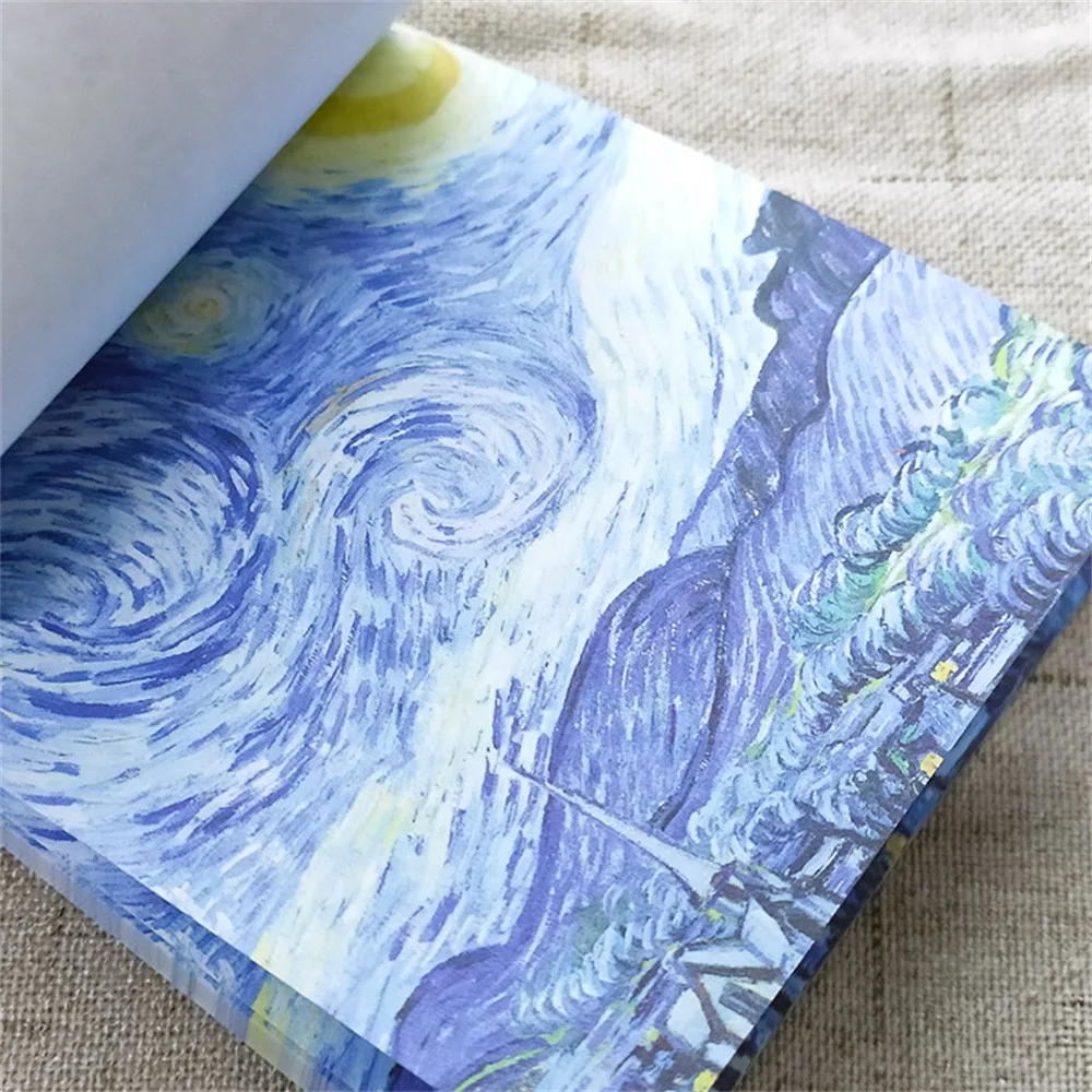 1/2PCS Painting Memo Pad Monet Van Gogh No- Decal Scrapbooking Notepad Diary Stationery School Supplies