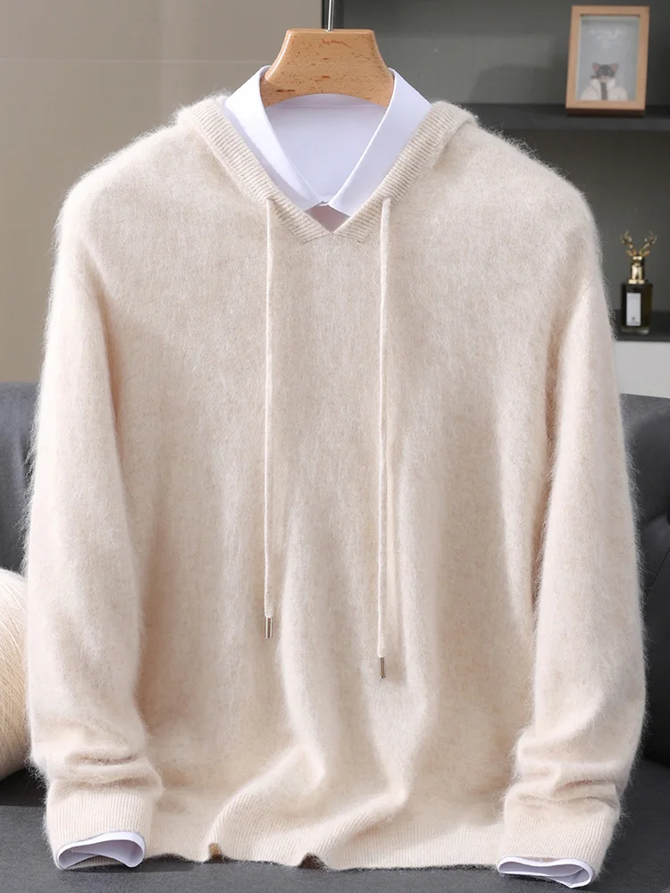 الأساسية الصلبة 100% المنك الكشمير الأعمال سترة غير رسمية الراحة لينة قناع السترة الدافئة الخريف الشتاء الرجال ملابس بسيطة