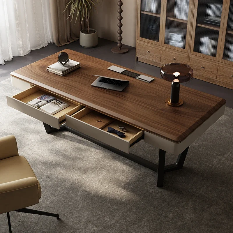 

N19 Walnut Modern Minimalist Study Solid Wood Desk Light Luxury Computer Desk Boss Desk