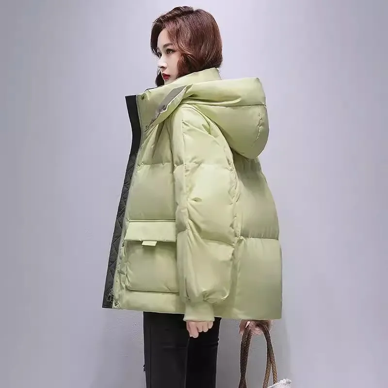 Hooded Parkas For Women Autumn Winter 2025New Fashion Thick Warm Down Cotton Jackets Ladies Office Vintage Oversized Short  Coat