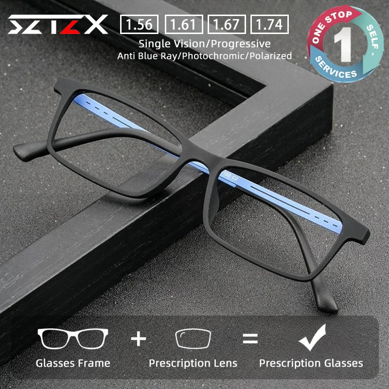 sztzx-ビジネス用チタン製メガネ。ブルーライトカット機能付きで、快適な近視矯正メガネ。度付きレンズ対応、累進多焦点レンズ対応の老眼鏡としても使用可能。