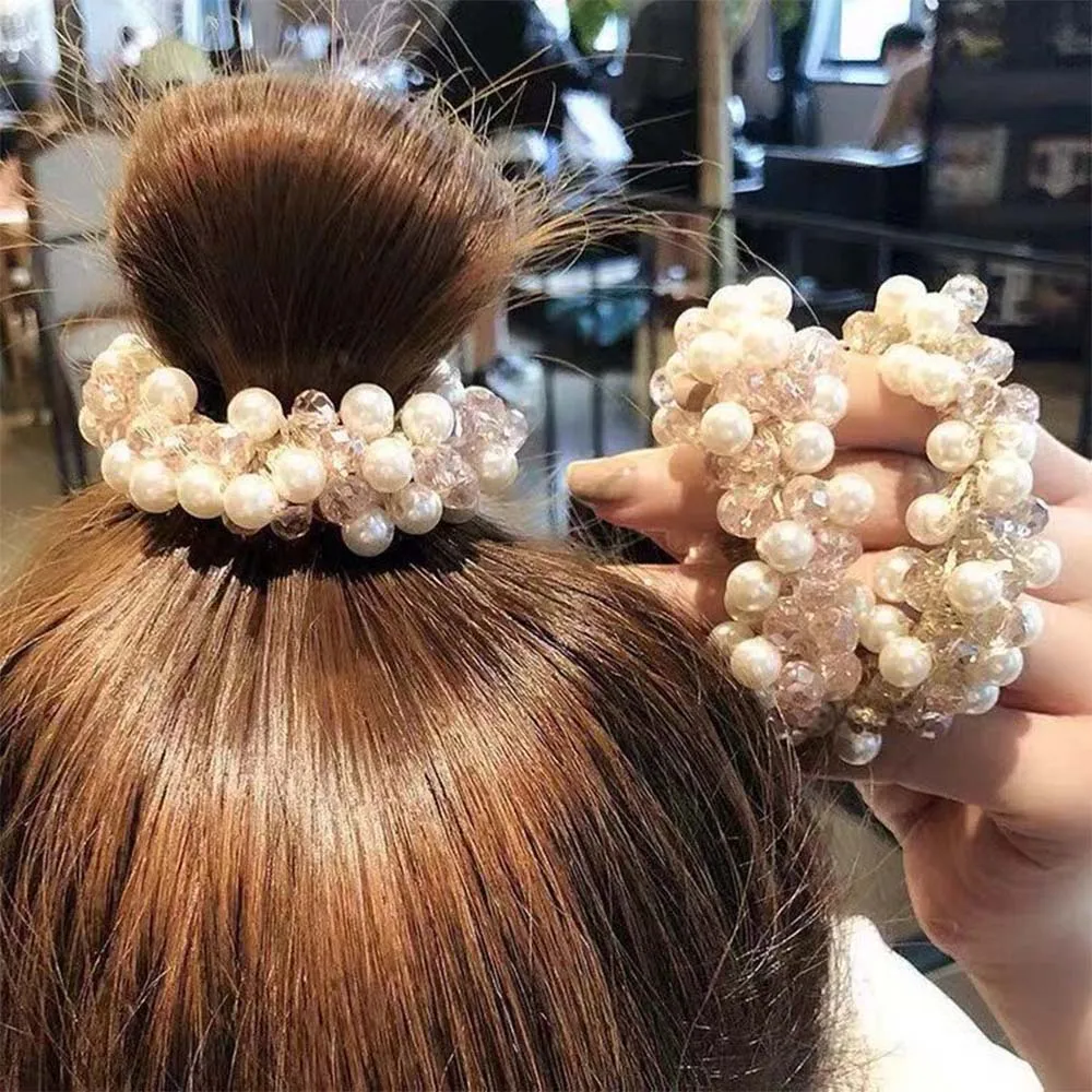 New Faux Pearl Hairbands for Women Girls Ponytail Holder Ladies Colorful Beads Hair Rope Elastic Rubber Band Hair Accessories