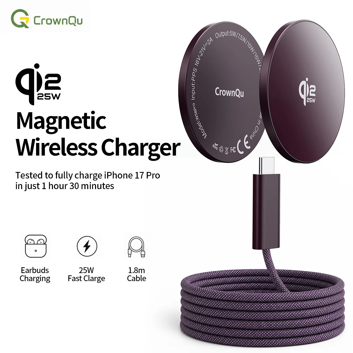 Qi2.2 Kabellose Ladegeräte 25W Magnetisches Induktions-Schnellladen für Macsafe iPhone 17 16 15 ProMax ‌ 5W Airpods-Serie Xiaomi Samsung