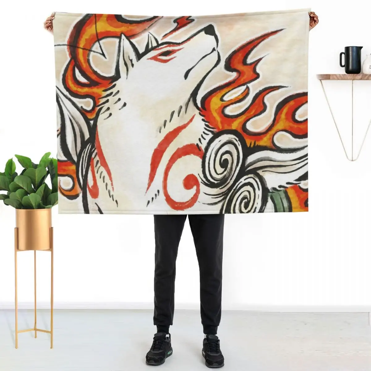 

Okami Amaterasu Wolf Spirit Japanese Sun God Throw Blanket Modern Design Soft Blanket for Home Decor