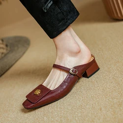 Women Mules Concise Comfortable Casual Flats Woman Mullers Shoes Sheepskin  Spring Summer Elegant Ladies Round Toe Mules Size 40