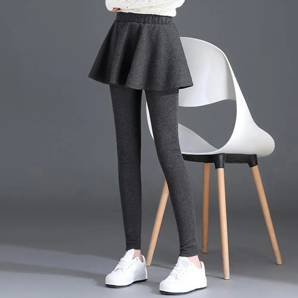 Women Culottes Women’s Winter Culottes Pants High Waist Pleated Skirt Leggings Solid Color Two-piece Fake Skirt Combo Trousers