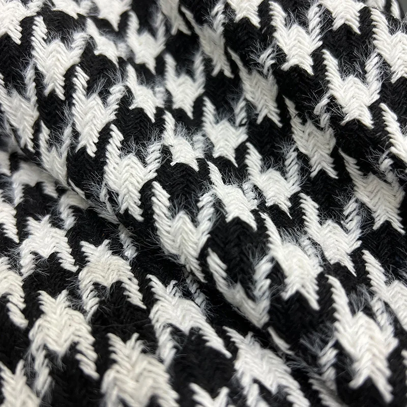 1M2M Black White Plaid Houndstooth Pattern Thickened Cashmere Like Woolen Cloth Fabric Autumn Winter Fabric Diy Hand Sewing