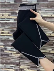 Diamond All-match Black Straight Trousers for Women 2024 Summer Thin Drape Pockets Loose High Waist Split Wide Leg Pants