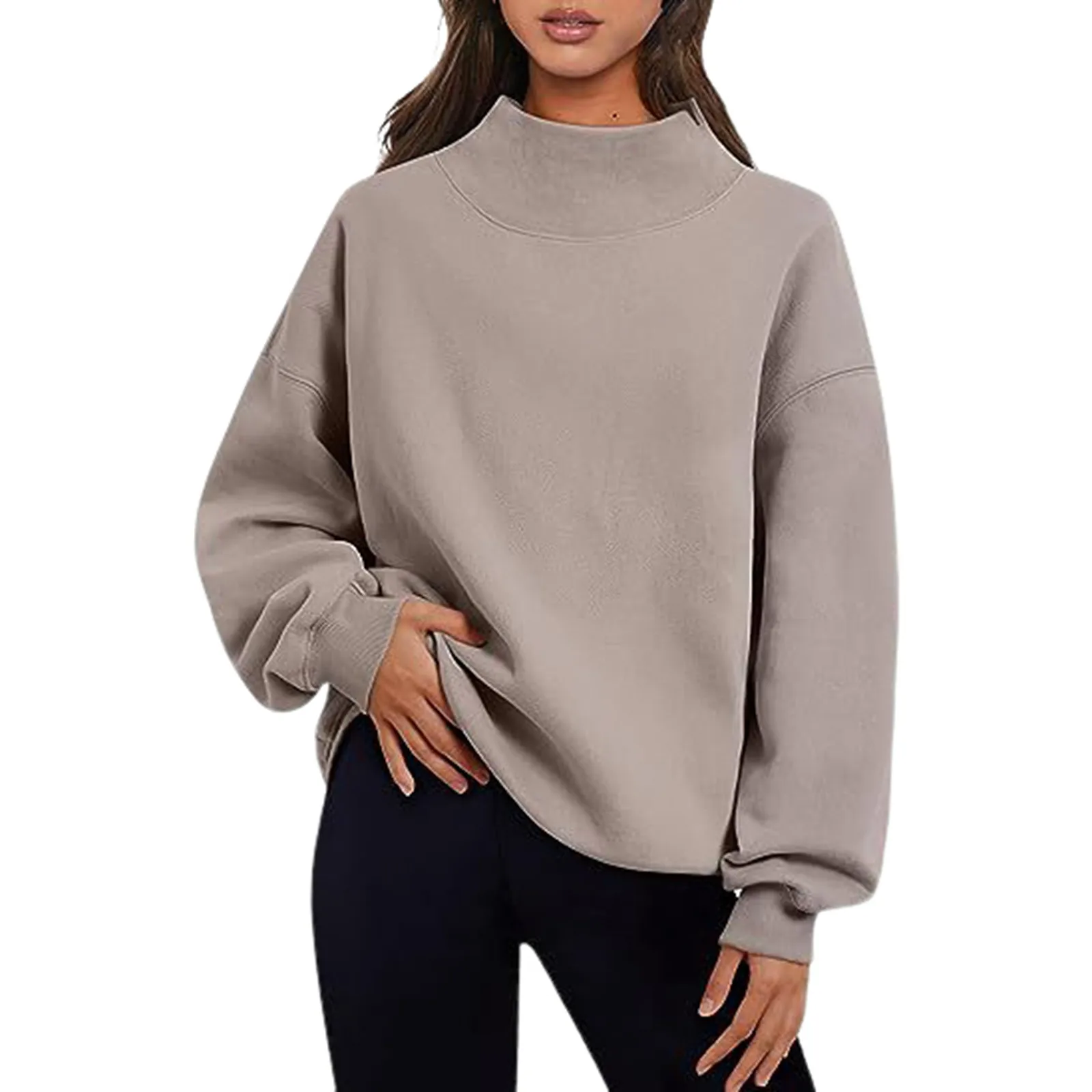 Women Long-sleeved Sweatshirt Cozy High Collar Sweatshirt for Women Warm Plush Pullover with Elastic Cuff Fall Winter Sports Top