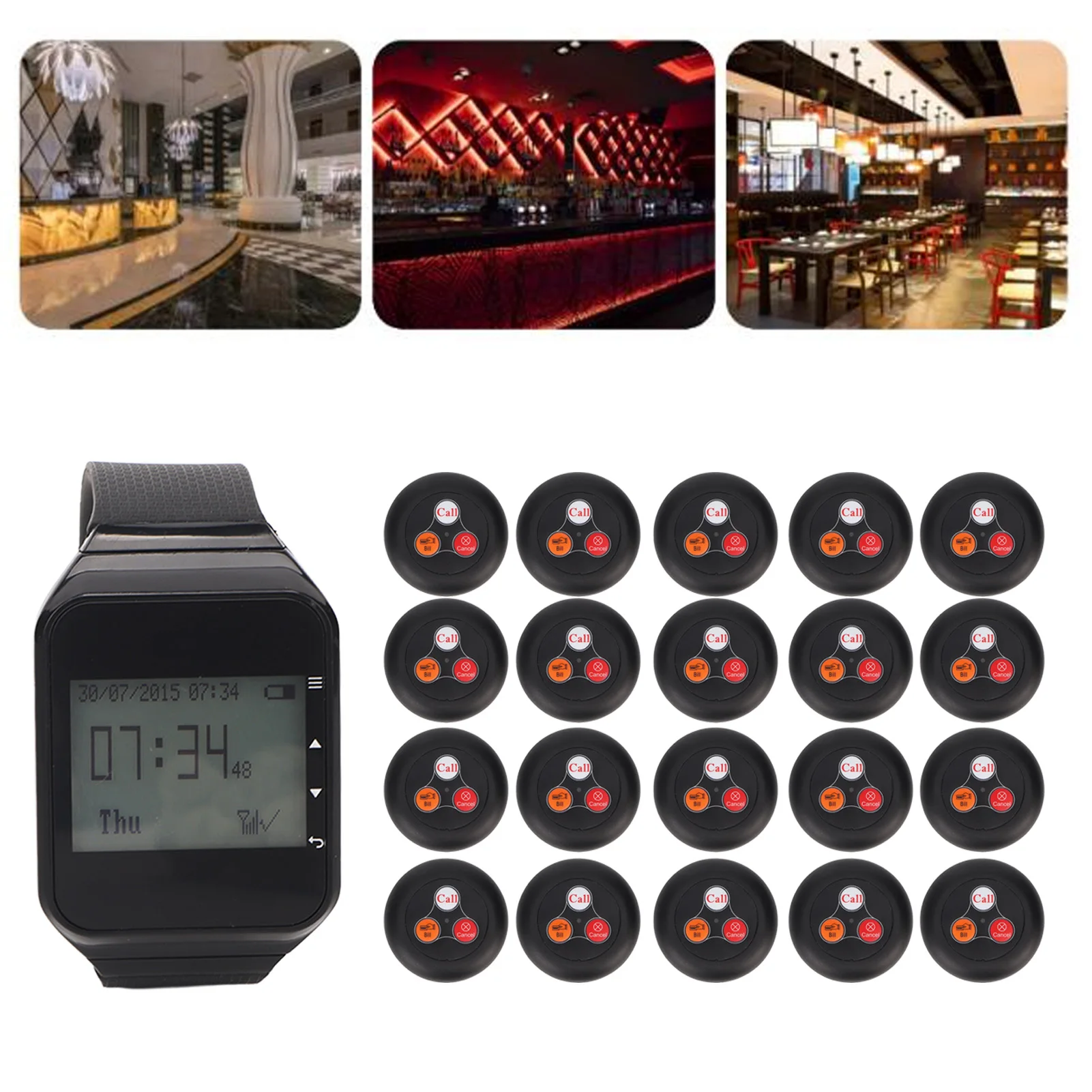 Wireless Watch Calling System Watch Pager 20 Call Buttons LCD Display Rechargeable Wireless Watch Calling System Caregiver Pager