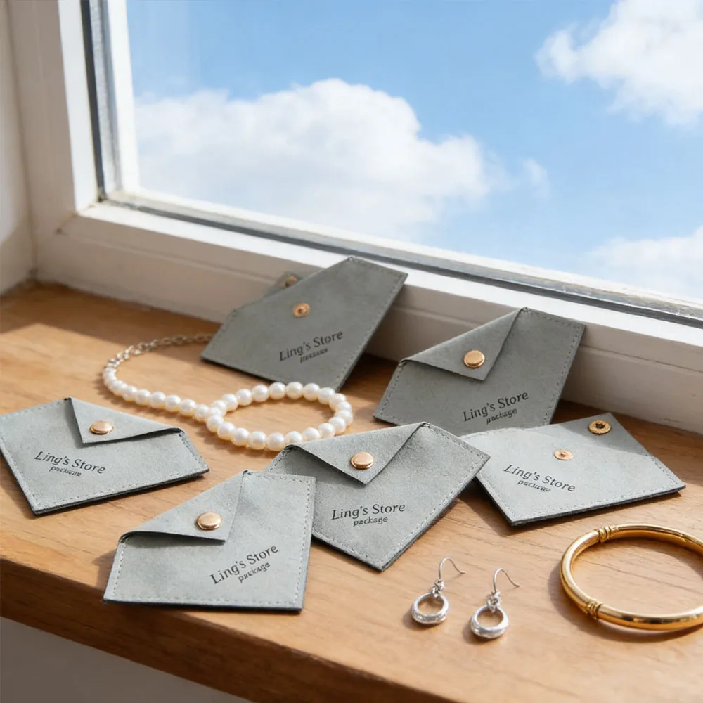 

50Pcs Custom logo Envelope Jewellery Package Snap Pouch Gift Button Bag Earrings Ring Packaging Baby Shower Party Organizer Sack