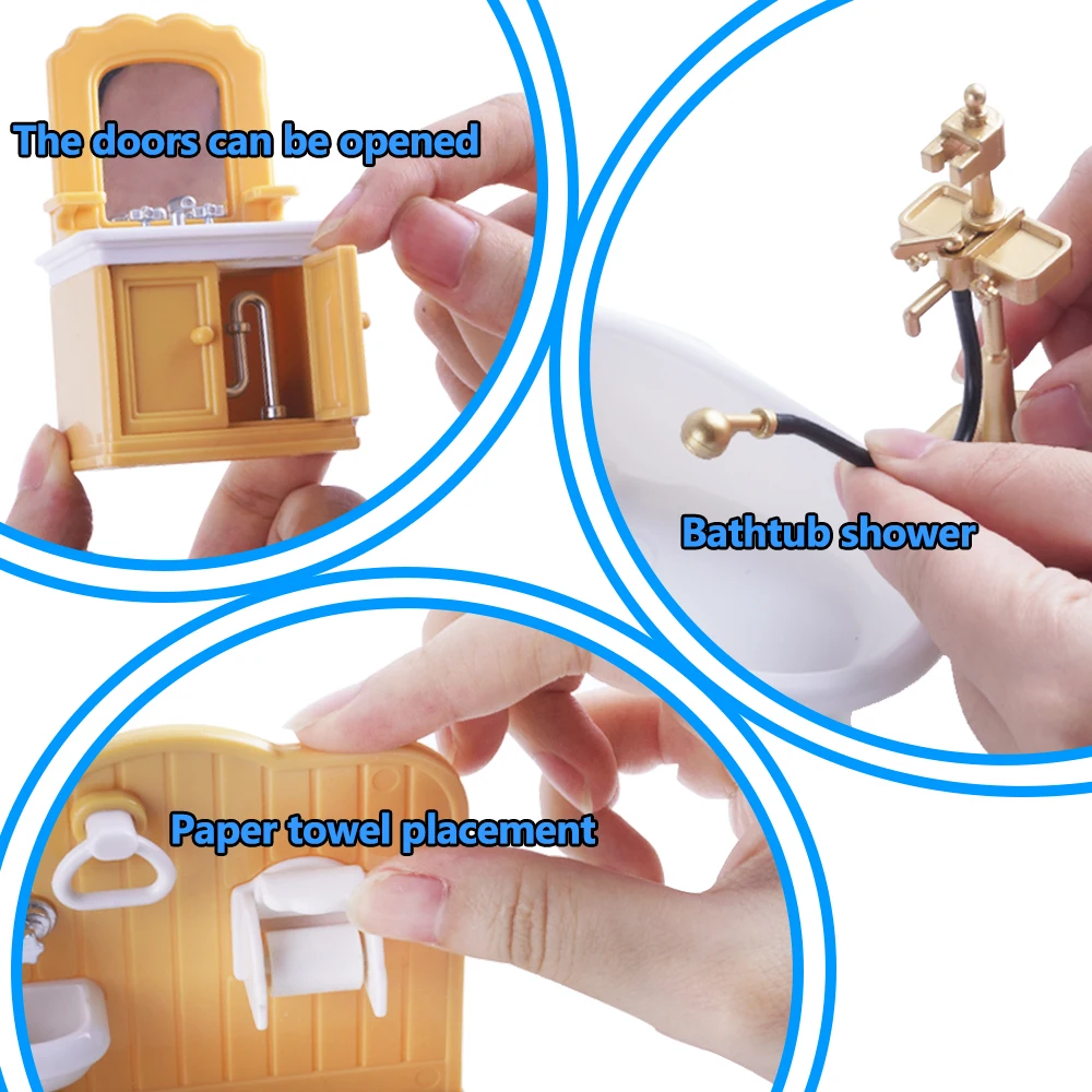 SENGTONGLE-T03 ensemble de salle de bain maison de poupée meubles miniatures baignoire semblant jouer maison de poupée accessoires pour garçon fille cadeaux