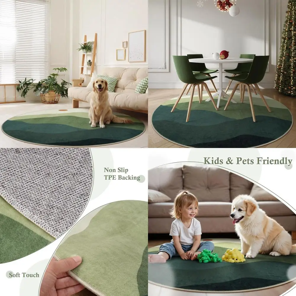 

6ft Soft, Washable, Non-Slip Round Rug - Chic Mountain-Inspired Low-Pile Circle Carpet for Living Room, Kids' Room, Nursery, or