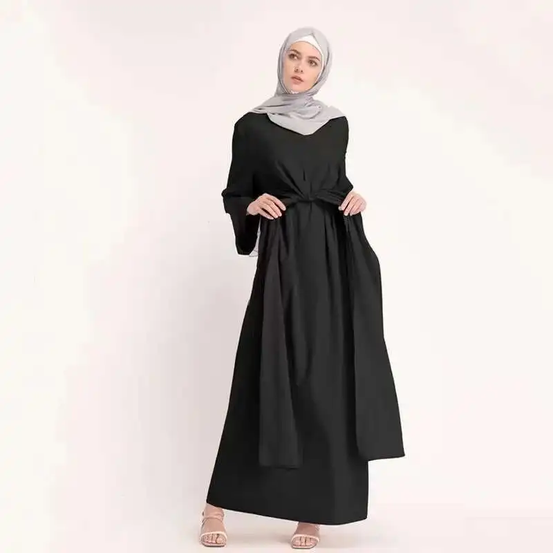 

2025 Malaysian Muslim Women's Dress Arab Lace Solid Color Long Dress Abaya Robe Abaya Ramadan Dubai Luxury Islam Elegant