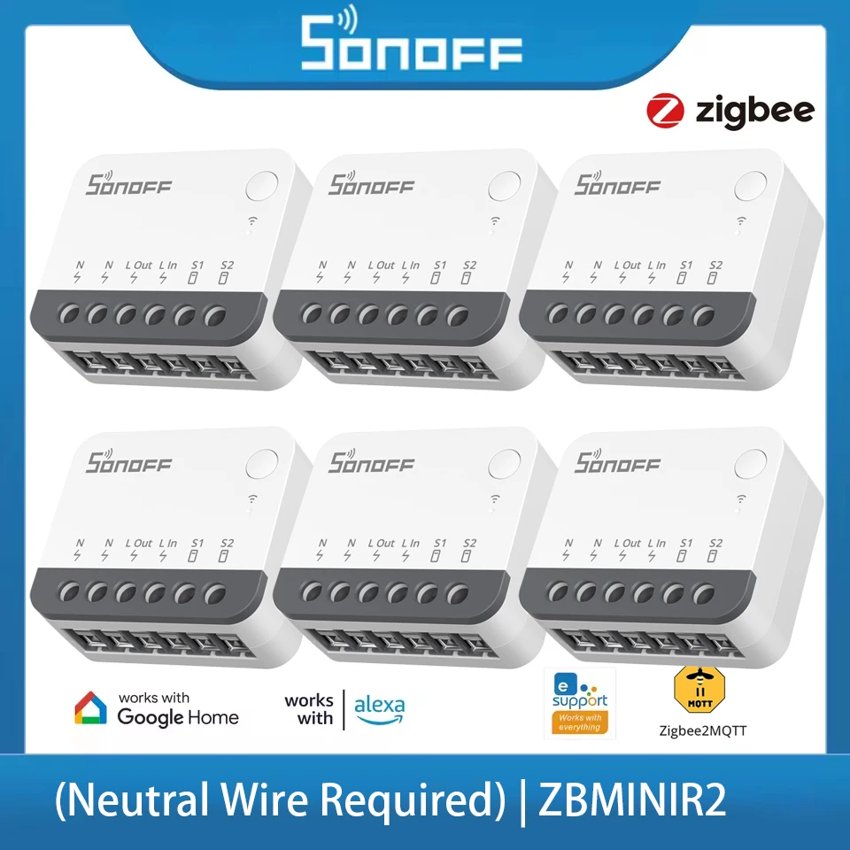 

SONOFF ZBMINIR2 Extreme Zigbee 3.0 Smart Switch Менший 2-сторонний таймер управления Третье нейтральный провод через Alexa Google Home 2MQTT