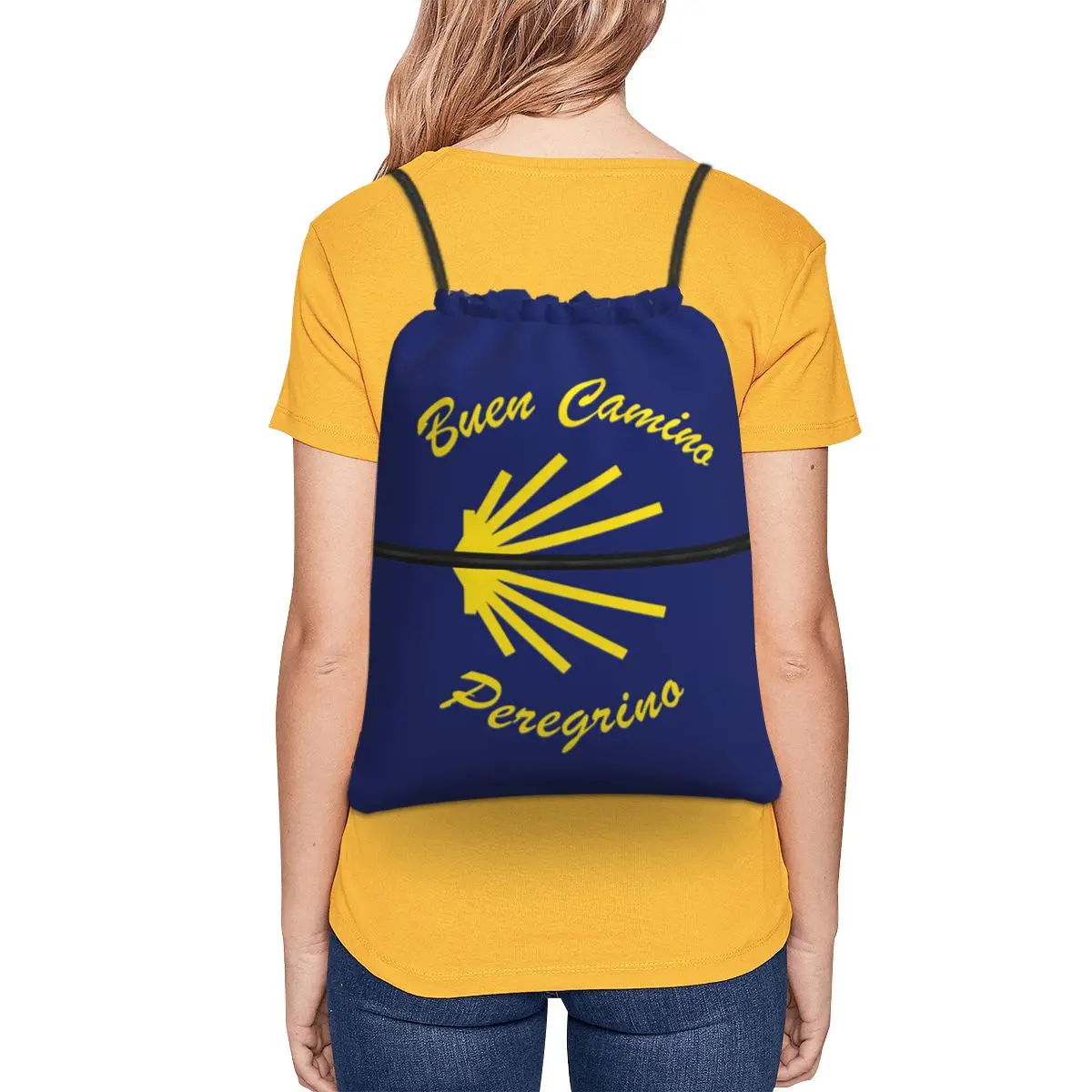 Yellow Camino De Santiago Scallop Shell Backpacks Multi-function Drawstring Bundle Pocket Sports Bag Book Bags for Travel