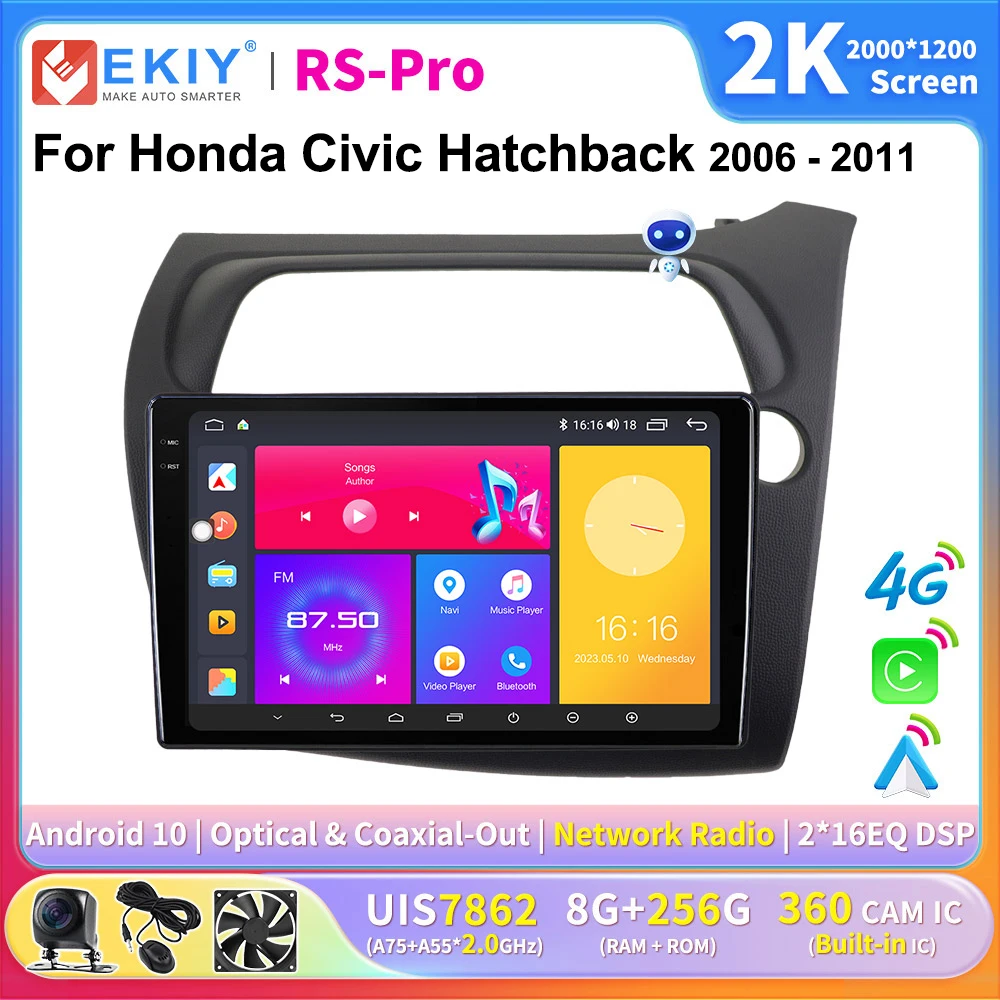 

EKIY CarPlay Android Auto Radio For Honda Civic Hatchback RHD 2006-2011 Stereo Multimedia Video Player 2K Screen 2 Din GPS Navi
