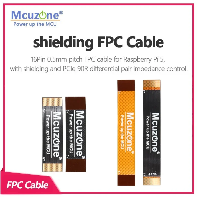 Raspberry Pi 5 16Pin 0.5mm Pitch FPC Cable, with shielding and PCIe Differential pair impedance control