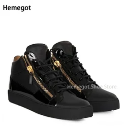 Men Thick Soles High Top Flat Shoes Luxury Metal Zipper Classic Fashion Men's Shoes Casual Sneakers Men's Brand Casual Shoes