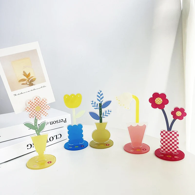 Flower Acrylic Card Holders Photo Clip Stands Message Memo Clips Table Number Name Sign Stand Photocards Display Home Decoration