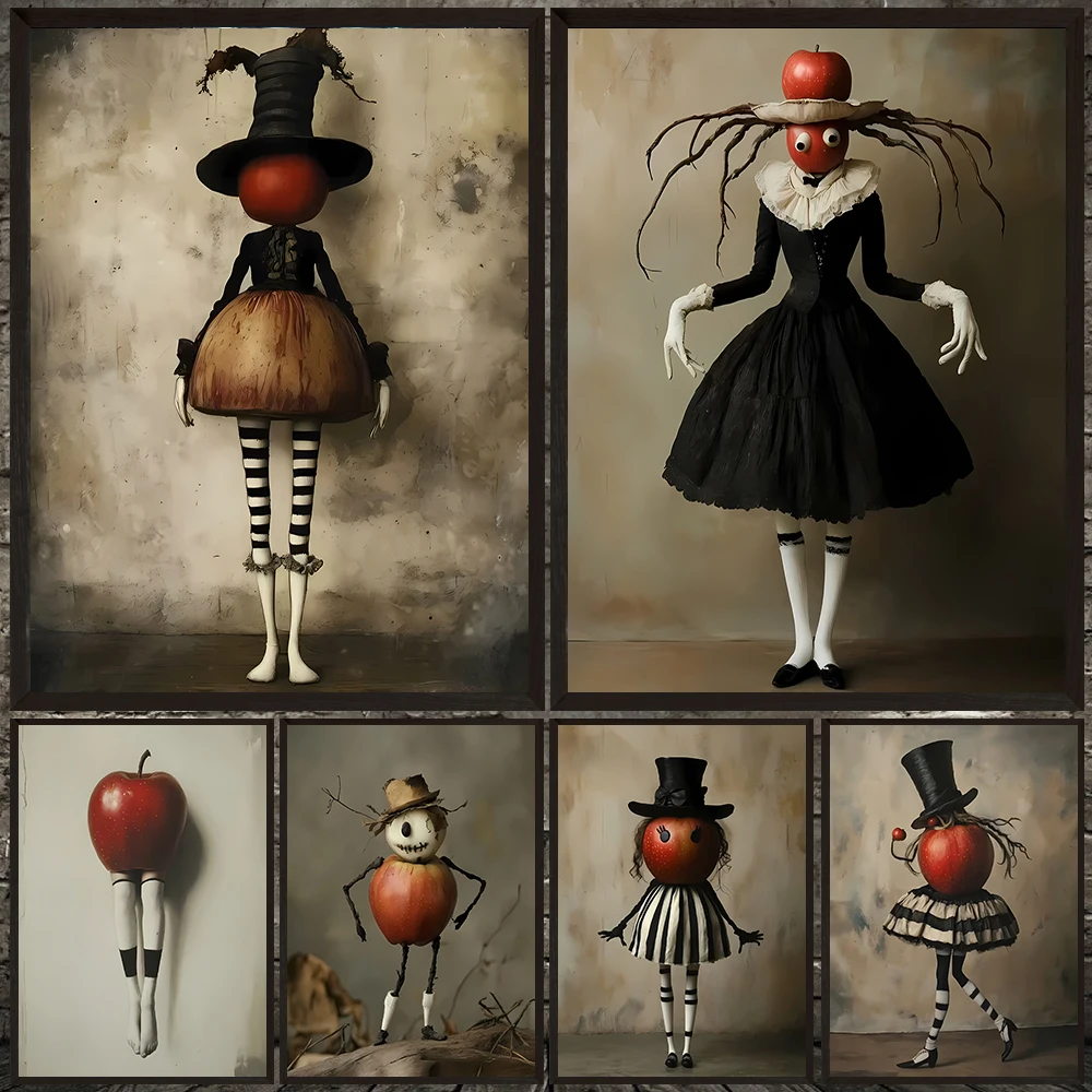 

Weird Apple Doll Vintage Wall Art Canvas Painting,Apple Man Surreal Fantasy Art Poster And Print Home Decoration Unframed