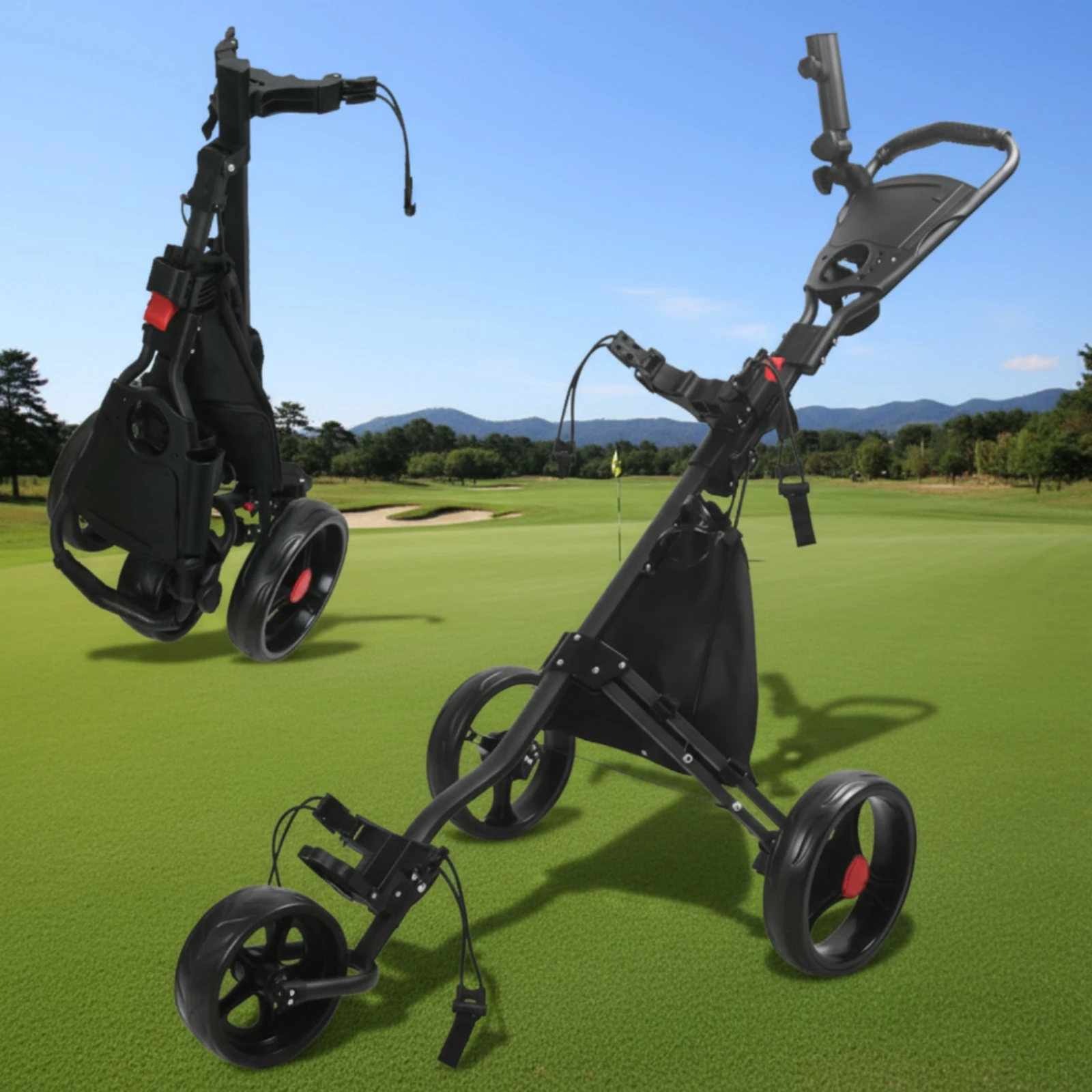 Three-Wheel Golf Cart Portable Golf Push Cart Rust-Resistant Heavy-Duty for Walking Golfers