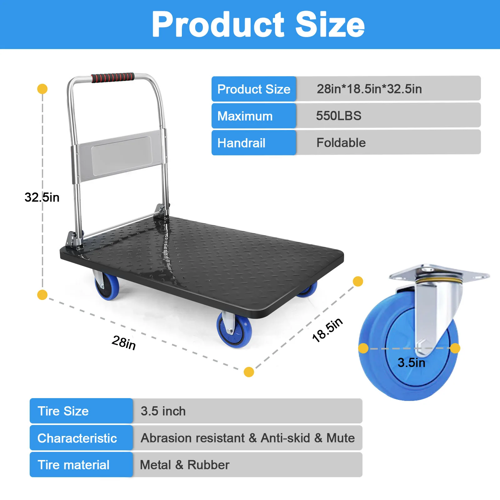 Heavy Duty Folding Platform Trolley, Platform Trolley, Silent Pulley Platform Trolley, Folding Sack Trolley