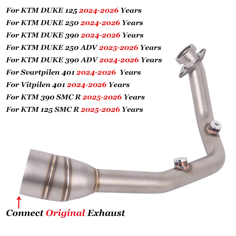 

Выхлопная система для мотоциклов KTM DUKE 125 250 390 ADV SMC R, Husqvarna Svartpilen 401 2024-2026: передняя соединительная труба, глушитель (слип-он)
