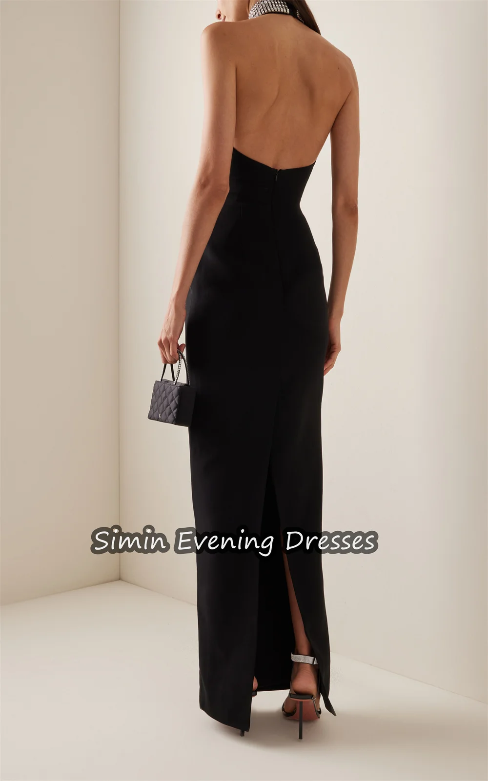 Simin Crepe Mermaid O-neck Beading Prom Gown Simple High Neck Ankle-length Arab Evening Elegant Party dresses for women 2024