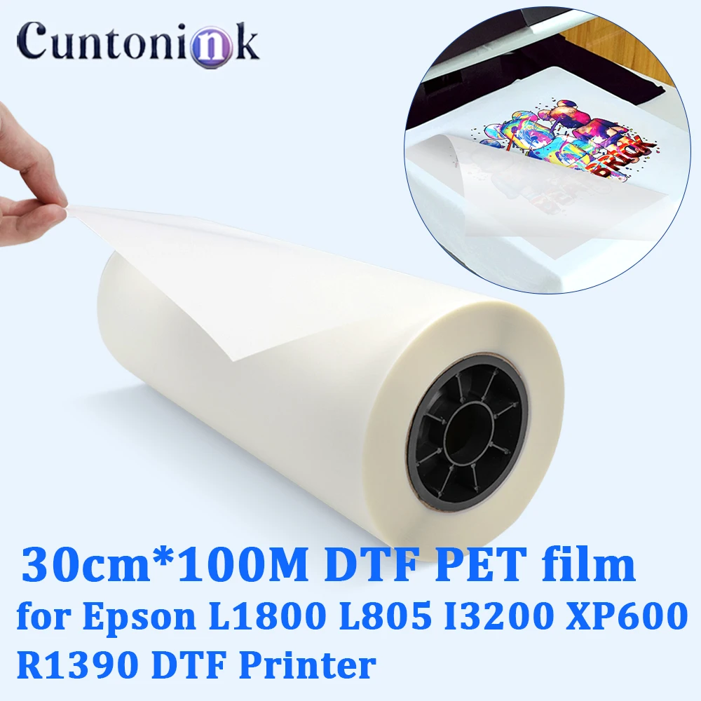 30cm*100m DTF PET film Direct Transfer Film 75U thickness For All Epson printers printing L1800 XP600 I3200 4720 1390 L805 L800