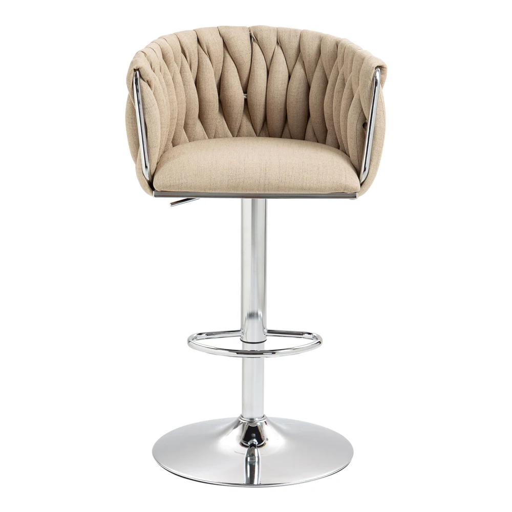 Fabric Cover Swivel Bar Stools Set of 2, Adjustable Counter Height Bar Chairs with Woven Back & Footrest