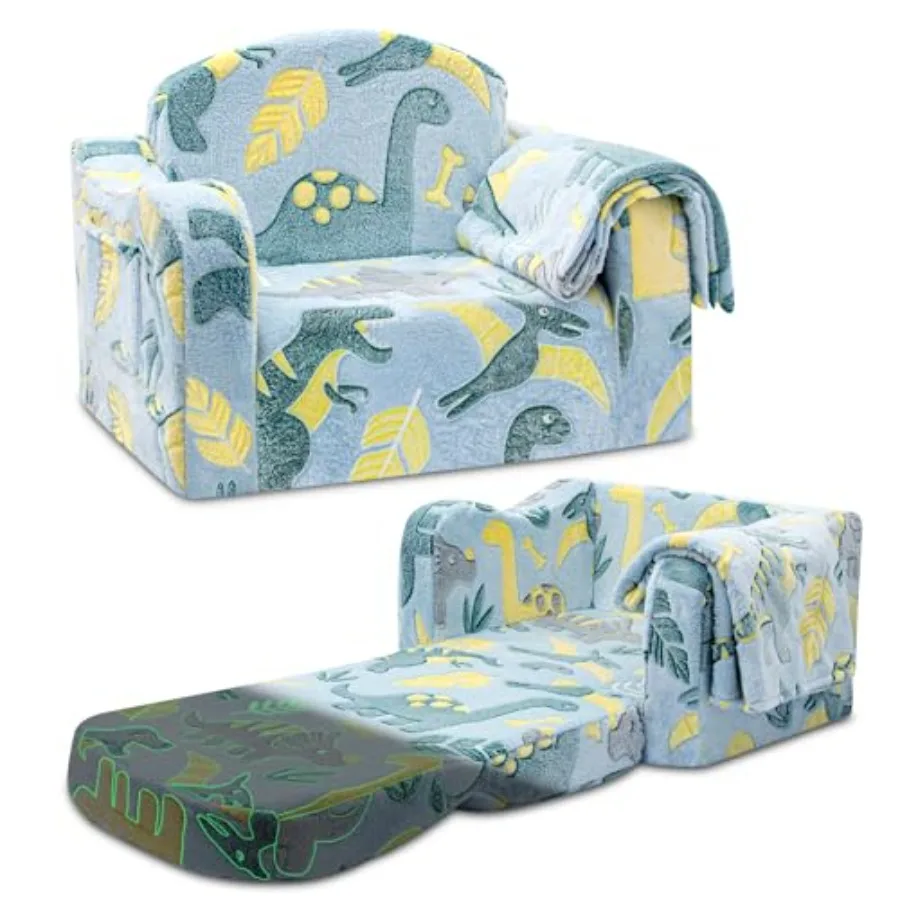 

Comfy Toddler Chair and Couch for with Blanket, 2-in-1 Soft Plush Fold Out Toddler Couch for Girls and Boys, Convertible Sofa t