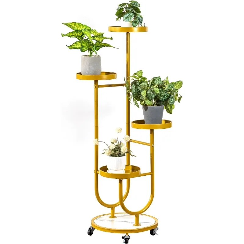 

Tall Plant Stand Indoor Outdoor, 4 Tier Metal Plant Stand Indoor with Wheels,Corner Metal Plant Shelf for Multiple Plants
