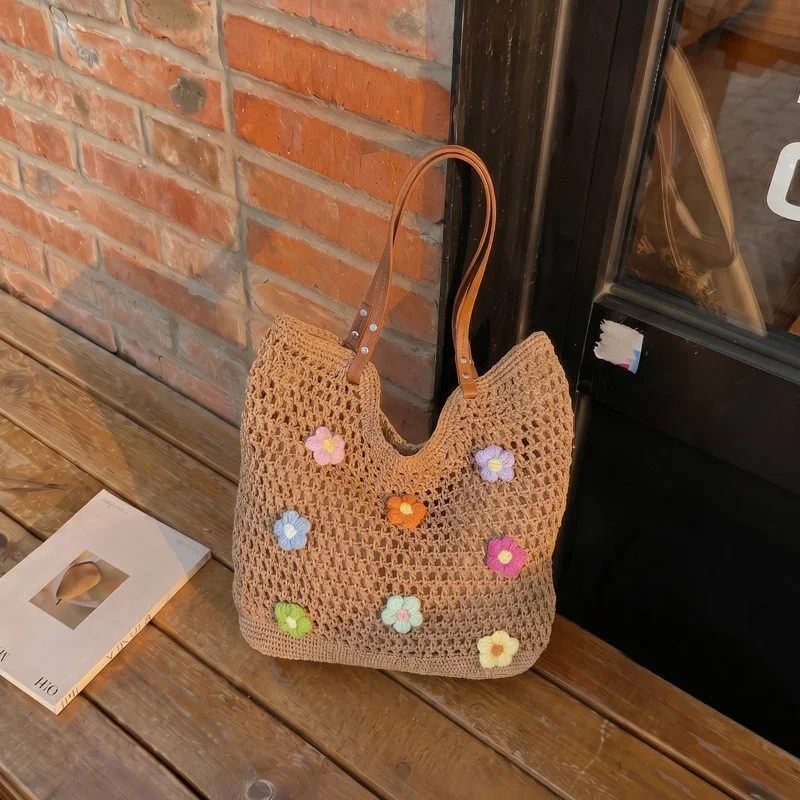 カジュアルな大容量中空織りバッグ-レディース-2026年夏-トレンド-オールマッチ-通勤-ビーチバッグ-快適なコットン素材