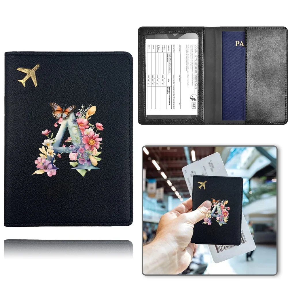 Pu Passport Cover Pocket Business Passport Clip Travel Passport Case Bank Card Organizer Cover Women Butterfly Letter Pattern