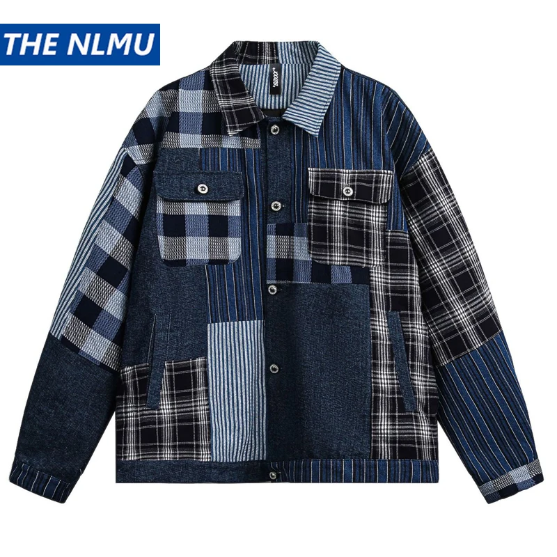 

2025 Men Vintage Patchwork Denim Jacket Harajuku Hip Hop Streetwear Oversized Jeans Jacket Retro Outwear for Male Unisex